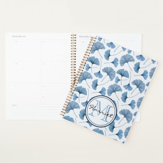 Botanisch blauw-wit monogram planner (Display)