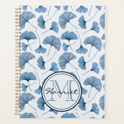 Botanisch blauw-wit monogram planner (Voorkant)