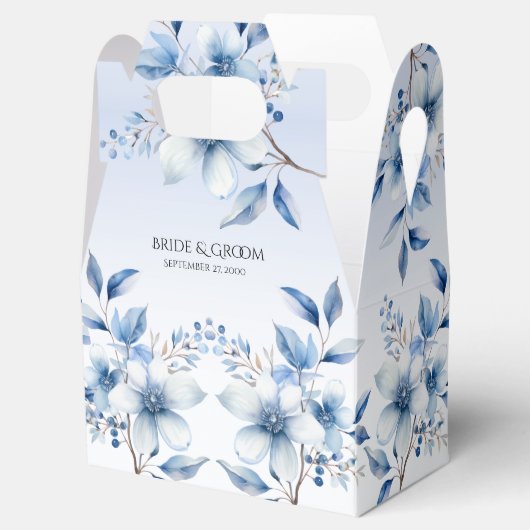 Botanisch Blauwe Bloemen Favor Box Bedankdoosjes (Geopend)