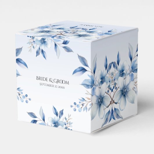 Botanisch Blauwe Bloemen Favor Box Bedankdoosjes (Voorkant Zijde)