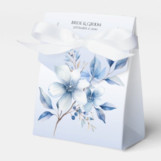 Botanisch Blauwe Bloemen Favor Box Bedankdoosjes (Voorkant Zijde)