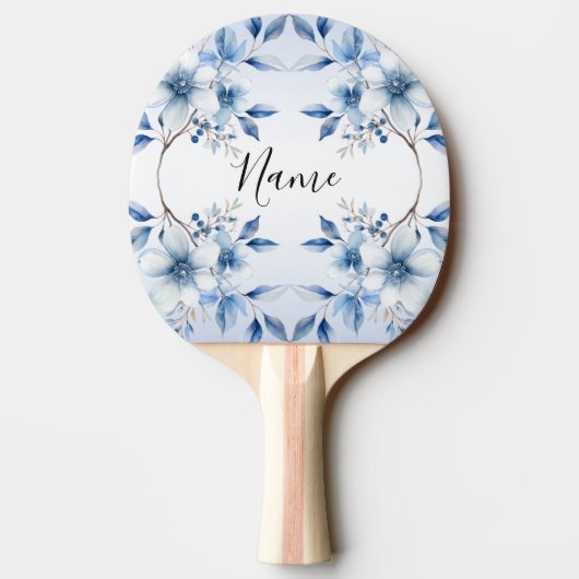 Botanisch Blauwe Bloemen Ping Pong Paddle Tafeltennisbatje (Achterkant)