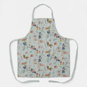 Botanisch blauwe herfst honden spelend patroon schort (Voorkant)