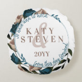  Botanisch Blauwgroen Beige Rozen Vines Bruiloft Rond Kussen (Voorkant)