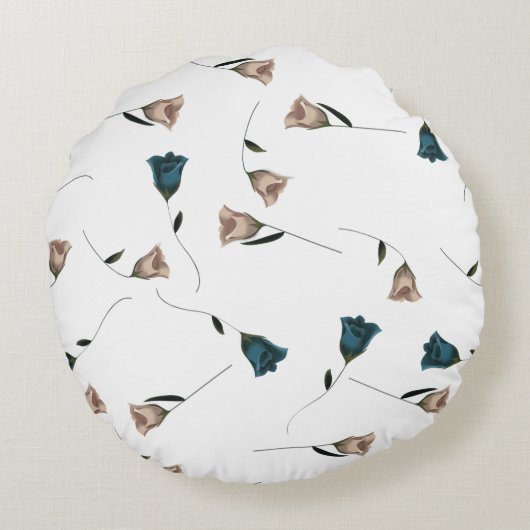  Botanisch Blauwgroen Beige Rozen Vines Bruiloft Rond Kussen (Achterkant)