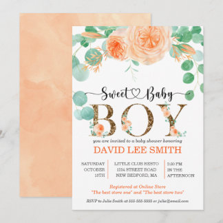 Botanisch blauwgroen en oranje Baby shower