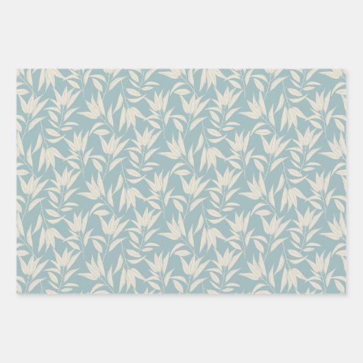  Botanisch Bloemblad Blauwgroen Mosterdperzik Inpakpapier Vel (Voorkant)