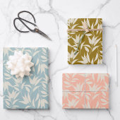  Botanisch Bloemblad Blauwgroen Mosterdperzik Inpakpapier Vel