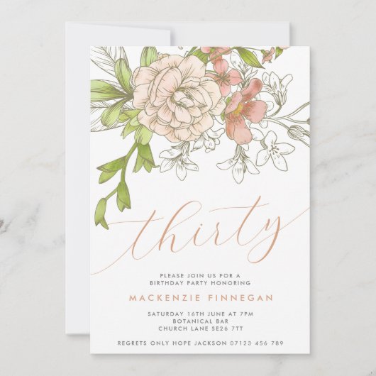 Botanisch Bloemen Dertigste Verjaardagsfeest Kaart (Voorkant)