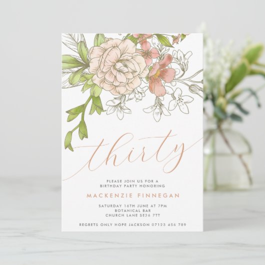Botanisch Bloemen Dertigste Verjaardagsfeest Kaart (Staand voorkant)