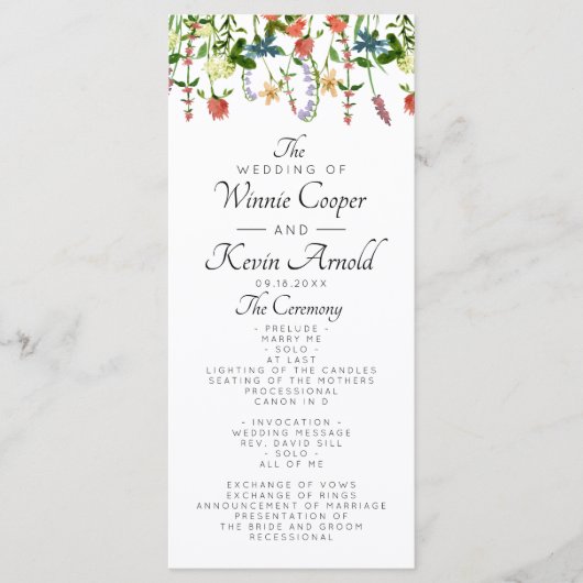 Botanisch Bloemen Huwelijksprogramma Programmakaart (Voorkant)