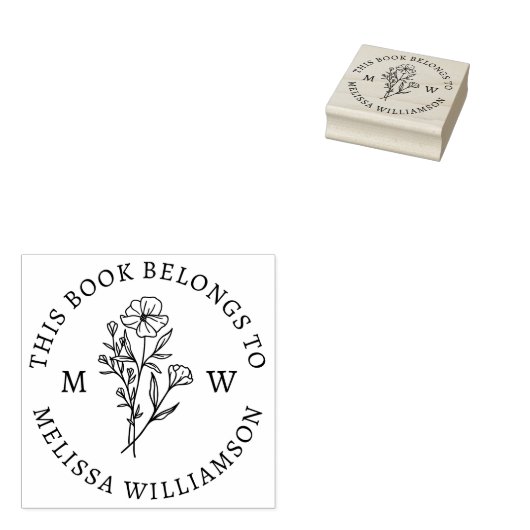  Botanisch Bloemen Initiaal Bibliotheek Boekplaat Rubberstempel (Gestempeld)