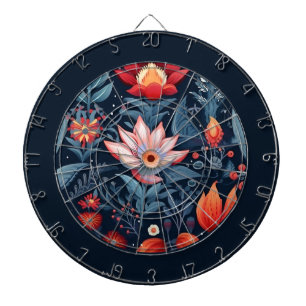 Botanisch Bloemen Patroon Rood Blauw Vrouwelijk Dartbord