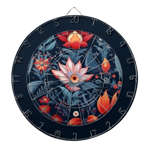Botanisch Bloemen Patroon Rood Blauw Vrouwelijk Dartbord (Voorkant)