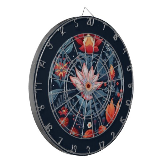 Botanisch Bloemen Patroon Rood Blauw Vrouwelijk Dartbord (Voorkant Links)