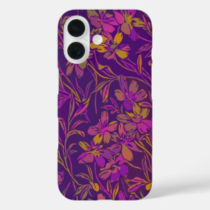 Botanisch bloemenpatroon in donker Paars iPhone 16 Hoesje