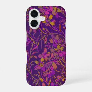 Botanisch bloemenpatroon in donker Paars iPhone 16 Hoesje