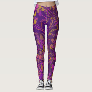 Botanisch bloemenpatroon in donker Paars Leggings