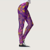 Botanisch bloemenpatroon in donker Paars Leggings (Rechts)