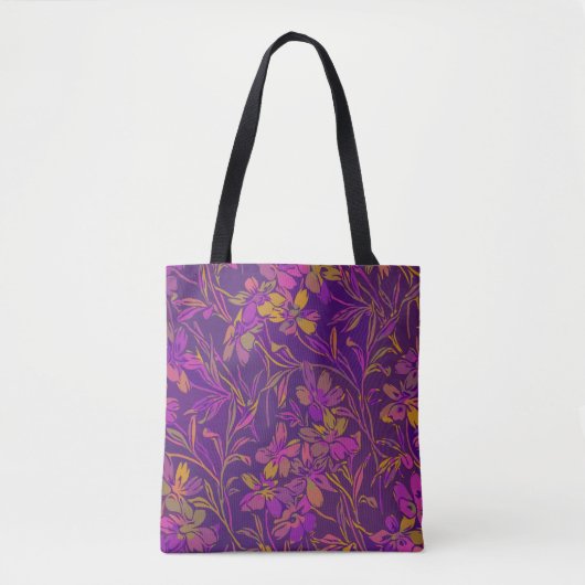 Botanisch bloemenpatroon in donker Paars Tote Bag (Voorkant)