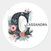 Botanisch bloemmonogram letter C Ronde Sticker (Voorkant)