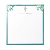 Botanisch bloemmotief Zeepaard Logo Blauwe Rand Notitieblok (Voorkant)