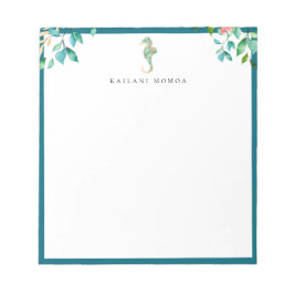 Botanisch bloemmotief Zeepaard Logo Blauwe Rand Notitieblok