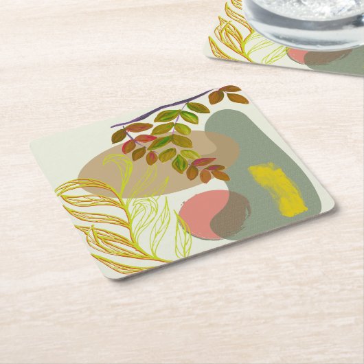 Botanisch Boho Geel Groen Kartonnen Onderzetters (Schuin)