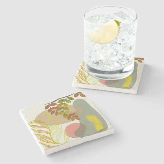 Botanisch Boho Geel Groen Stenen Onderzetter (Zijkant)
