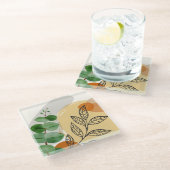 Botanisch Boho Groen Sinaasappel Glazen Onderzetter (Schuin)