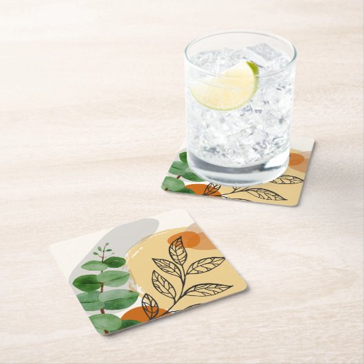Botanisch Boho Groen Sinaasappel Kartonnen Onderzetters (Insitu)