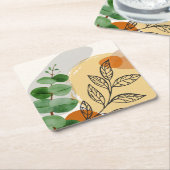 Botanisch Boho Groen Sinaasappel Kartonnen Onderzetters (Schuin)