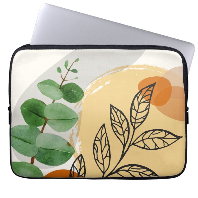 Botanisch Boho Groen Sinaasappel Laptop Sleeve (Voorkant)