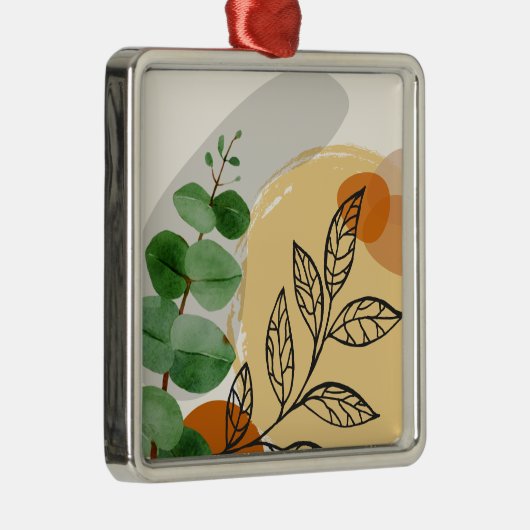 Botanisch Boho Groen Sinaasappel Metalen Ornament (Rechts)