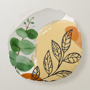 Botanisch Boho Groen Sinaasappel Rond Kussen