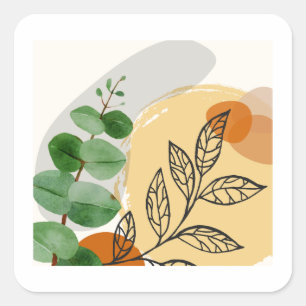 Botanisch Boho Groen Sinaasappel Vierkante Sticker