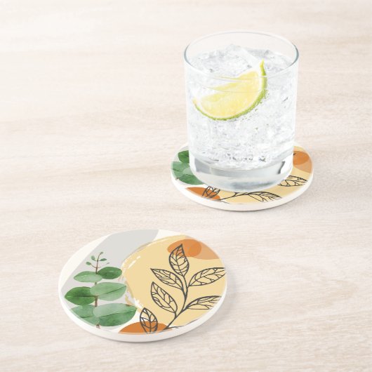 Botanisch Boho Groen Sinaasappel Zandsteen Onderzetter (Zijkant)