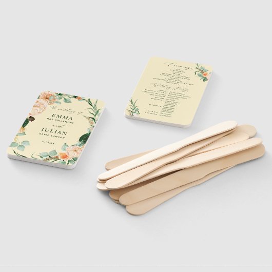 Botanisch Boho Groene Gele Trouwprogramma Handwaaier (Niet-gemonteerd)