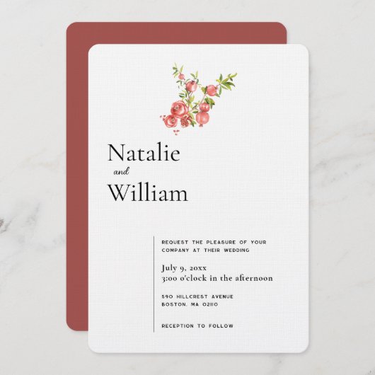 Botanisch Boho Pomegranaat | Weddenschap Kaart (Voorkant / Achterkant)