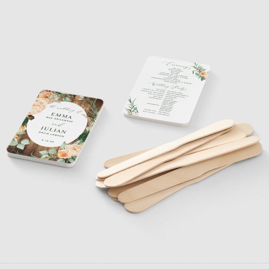 Botanisch Boho Rustic Barn Wood Weddenschap Progra Handwaaier (Niet-gemonteerd)