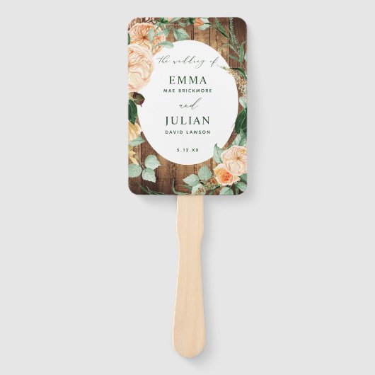 Botanisch Boho Rustic Barn Wood Weddenschap Progra Handwaaier (Voorkant)