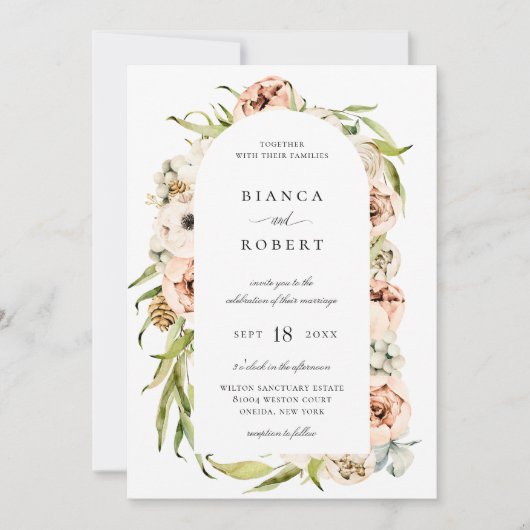 Botanisch Bos Bloemenboog Lijst Bruiloft Invitat Kaart (Voorkant)