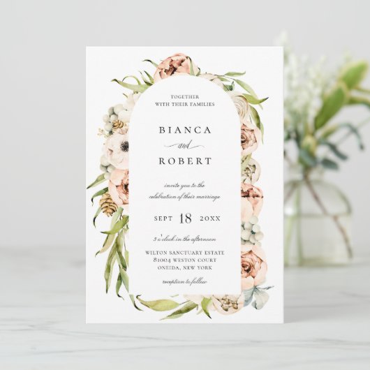 Botanisch Bos Bloemenboog Lijst Bruiloft Invitat Kaart (Staand voorkant)