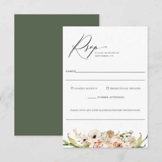 Botanisch bos Floral Wedding Food Allergy Rsvp (Voorkant / Achterkant)