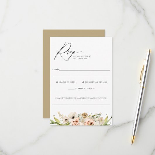 Botanisch bos Floral Wedding Food Allergy Rsvp (Voorkant / Achterkant in situ)