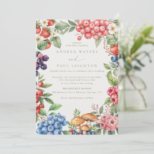 botanisch bos | Wildflower bruiloft uitnodiging (Staand voorkant)