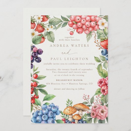 botanisch bos | Wildflower bruiloft uitnodiging (Voorkant / Achterkant)