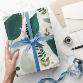 Botanisch bosblad wit bloempatroon cadeaupapier