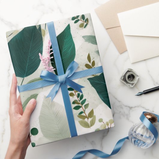 Botanisch bosblad wit bloempatroon cadeaupapier (Geschenken)