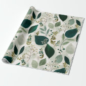 Botanisch bosblad wit bloempatroon cadeaupapier (Uitgerold)